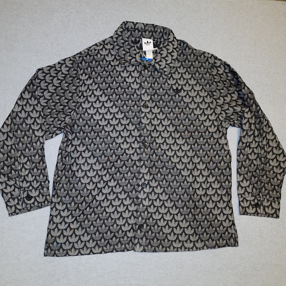 Adidas Originals Monogram Shirt Jacket Mens XL Black Grey Trefoil KC6379 NEW